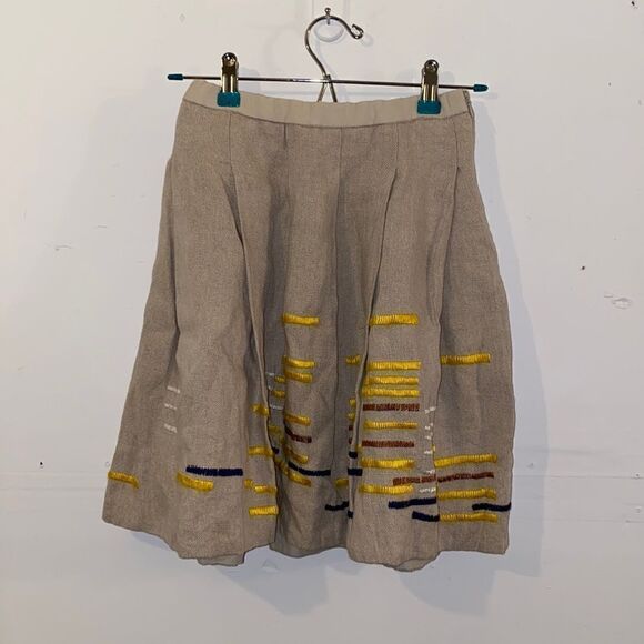 Anthropologie Dresses & Skirts - Anthropologie Maeve Embroidered Linen Pleated Skirt Size 0